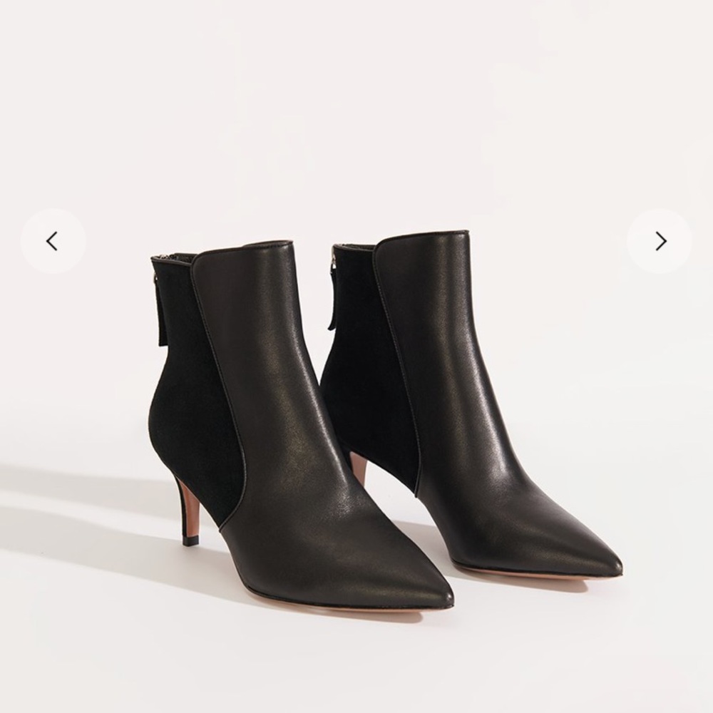 Veronica Beard Josie Black Leather Booties Pointed - Picture 3 of 10